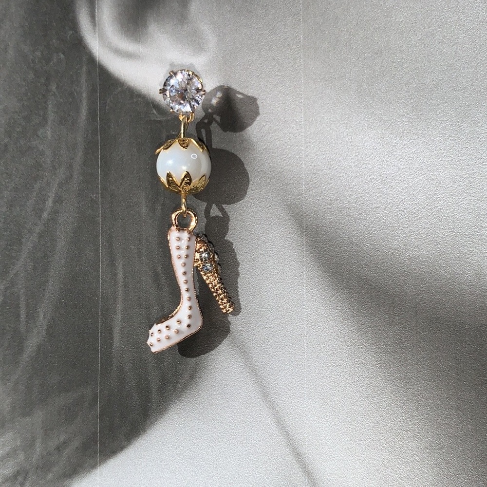 Hand Crafted White Heel with Bling Drop Dangle Earrings